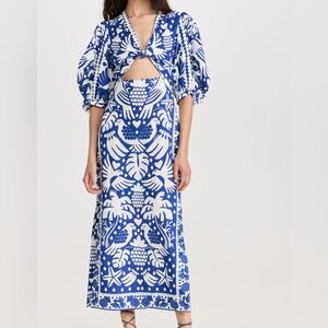 FARM Rio Blue and White Midi Dress
